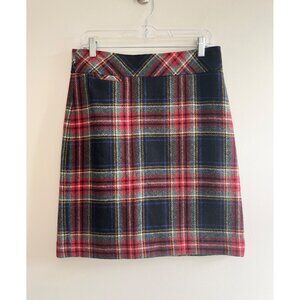 LL Bean Tartan Plaid Wool Skirt Womens 8 Red/Black 21" Length Lined